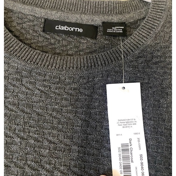 Claiborne Men's XL Textured Sweater Dark Charcoal Medium Weight Size NWTS - Picture 4 of 6